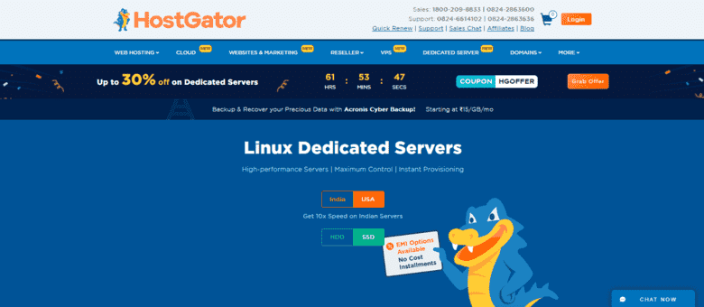 hostgator dedicated server in india